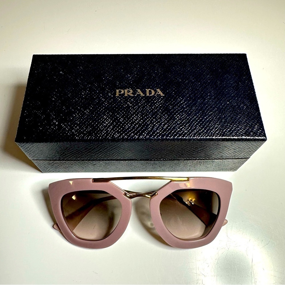 Prada Cinema Iconic Cat Eye Sunglasses 09Q Opal Pink Gold Aviator Gradient